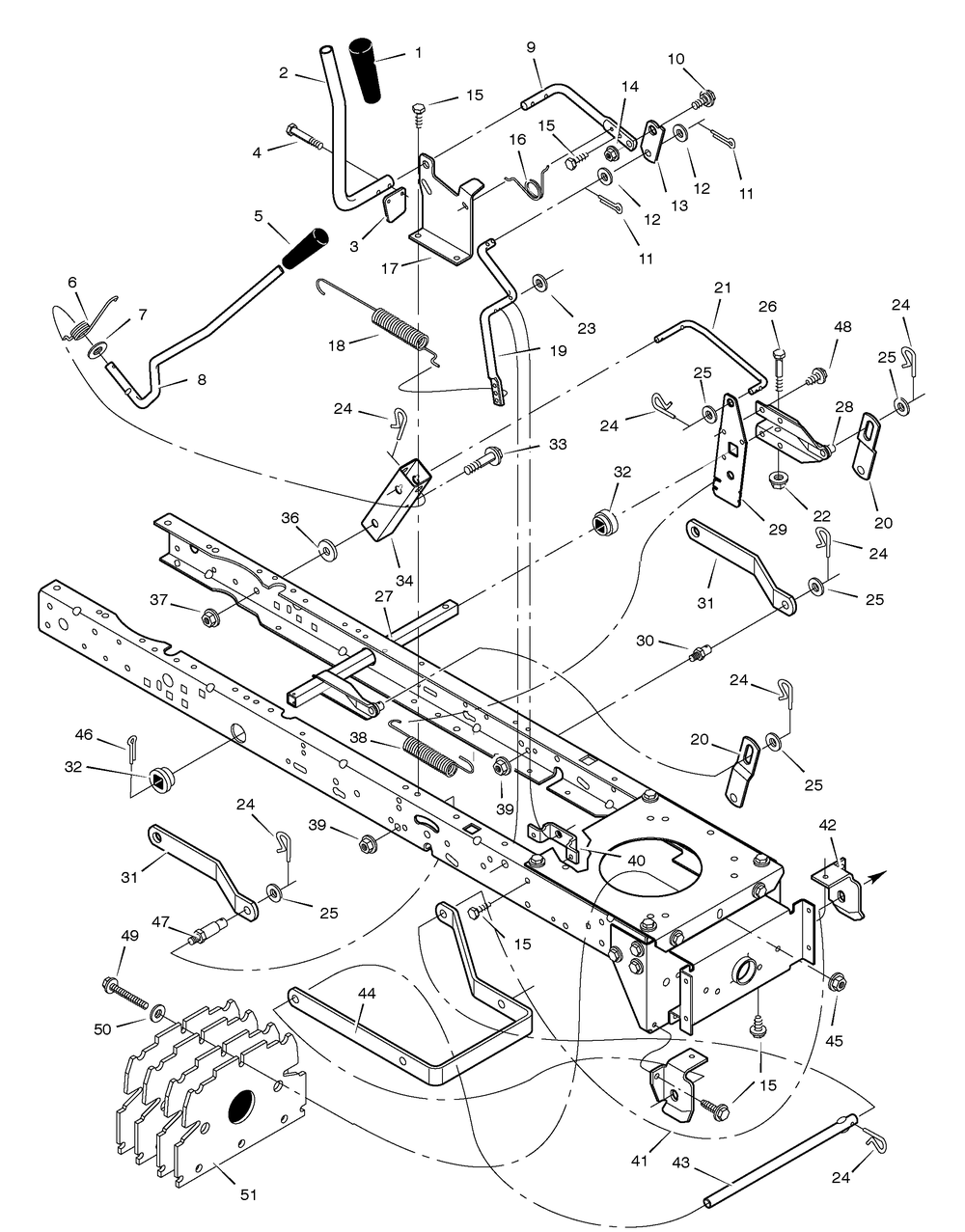 Mower Housing Suspension Diagram and Parts List for 312006X50A 2005 Briggs and Stratton Lawn Tractor